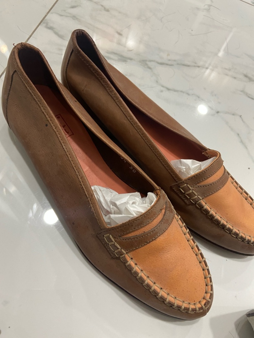 Mondi Two-Tone Tan & Brown Leather Women’s Loafers